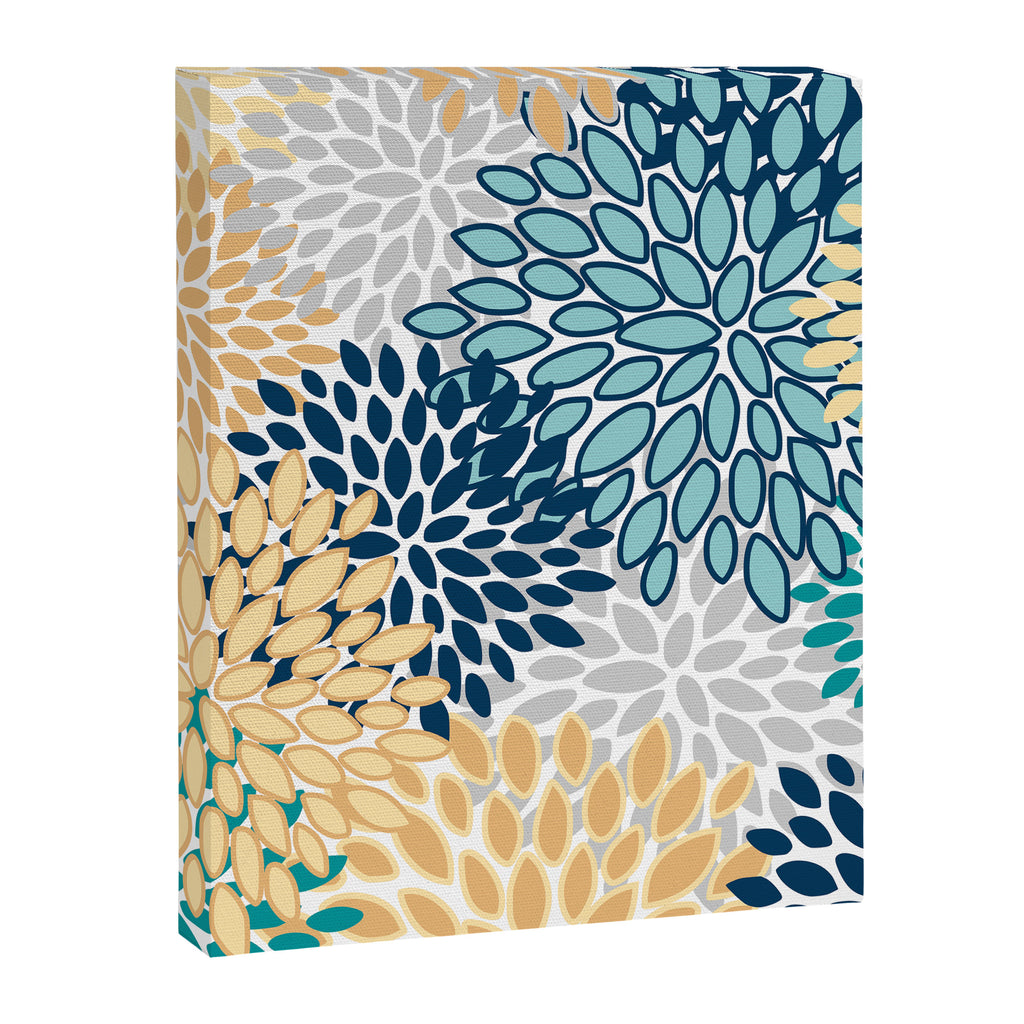 Floral Blooms, Yellow, Teal, Blue, Gray Canvas Print Gallery Image 8