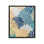 Floral Blooms, Yellow, Teal, Blue, Gray Framed Canvas Print Gallery Image 8
