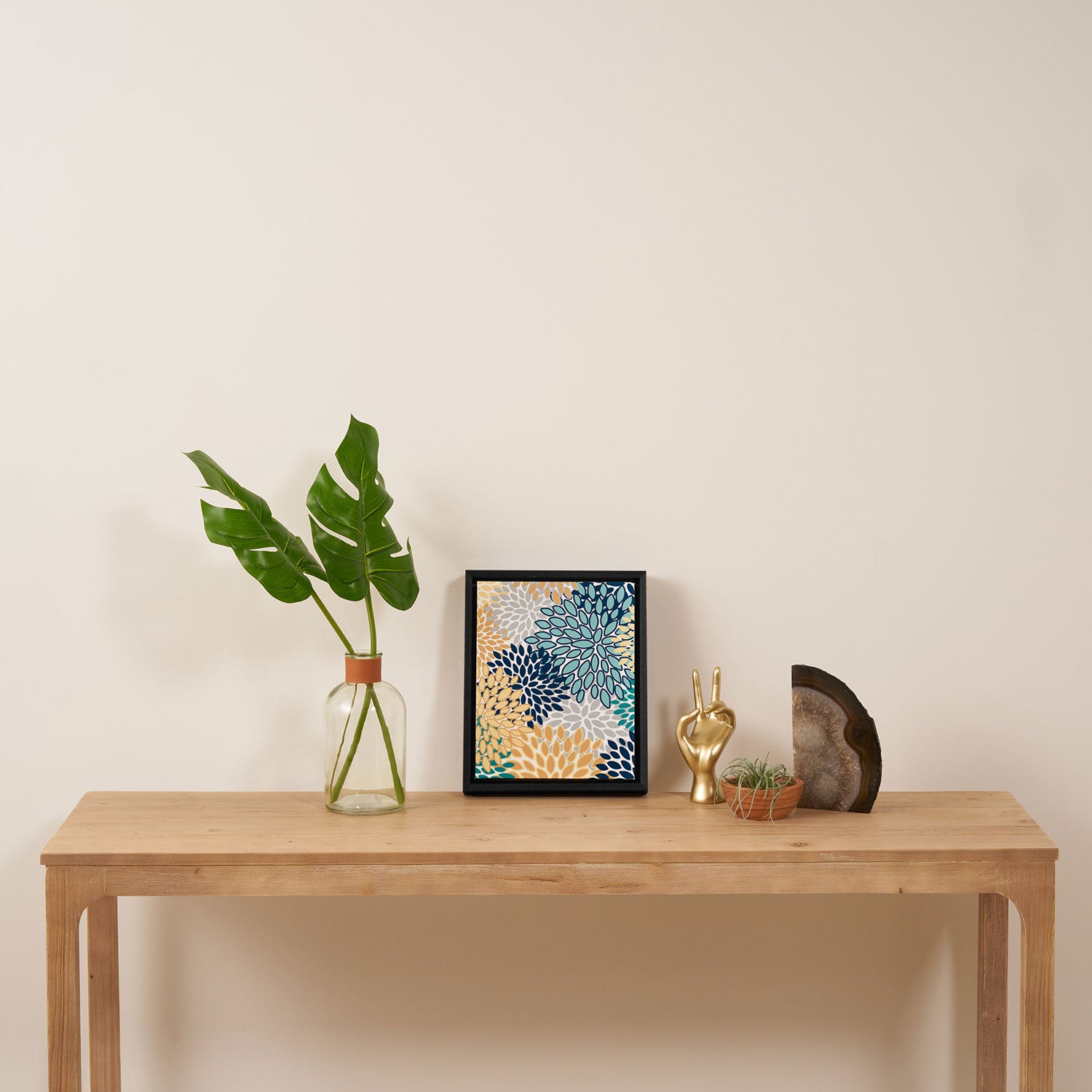 Floral Blooms, Yellow, Teal, Blue, Gray Framed Canvas Print Gallery Image 4