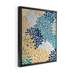 Floral Blooms, Yellow, Teal, Blue, Gray Framed Canvas Print Gallery Image 2