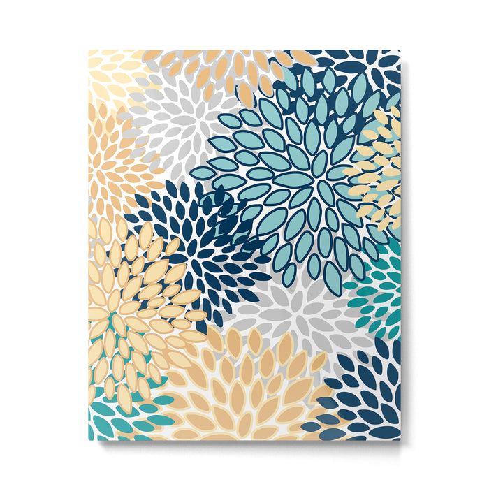 Floral Blooms, Yellow, Teal, Blue, Gray Metal Print Gallery Image 1