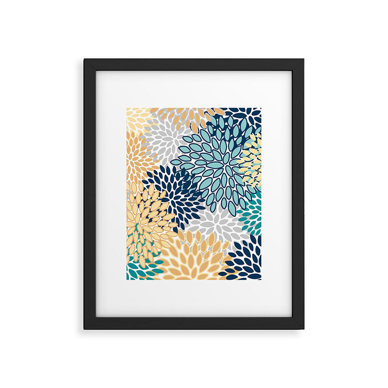 Floral Blooms, Yellow, Teal, Blue, Gray Framed Art Print Gallery Image 6