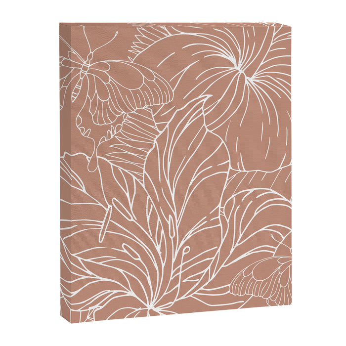 Floral, Butterfly Art, Line Drawing, Terracotta Canvas Print Gallery Image 1