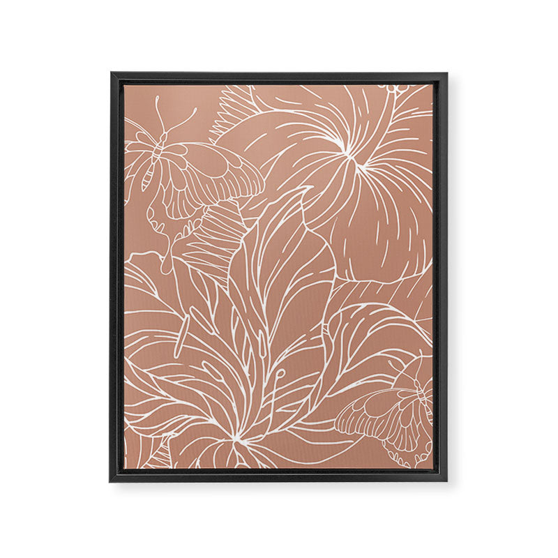 Floral, Butterfly Art, Line Drawing, Terracotta Framed Canvas Print Gallery Image 8