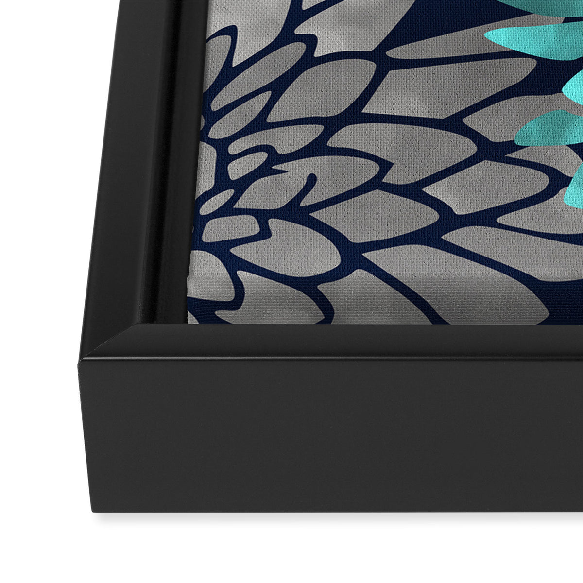 Floral Chrysanthemum Modern Navy Aqua Framed Canvas Print Gallery Image 3