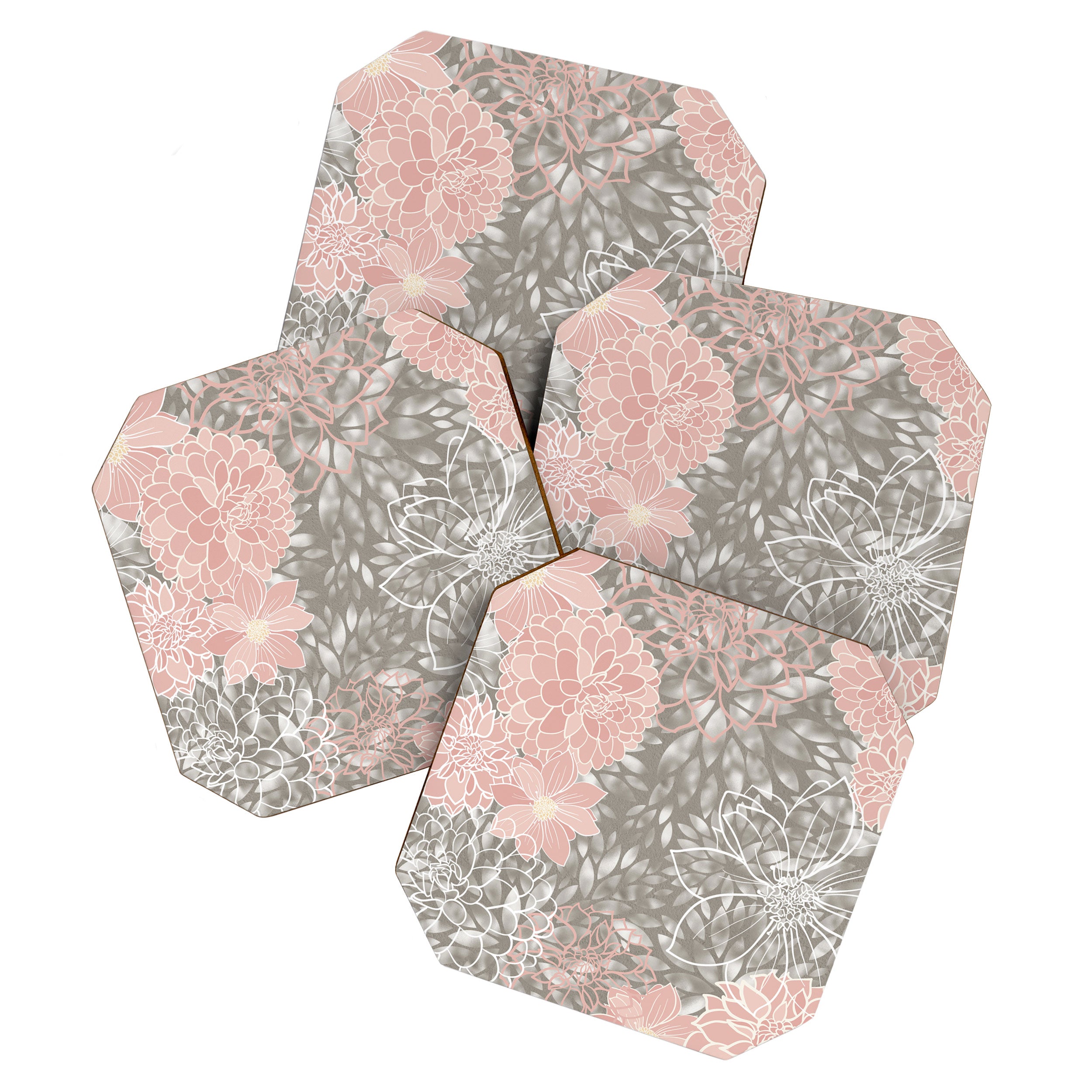 Floral Dahlias, Blush Pink, Gray, White Coaster Gallery Image 1