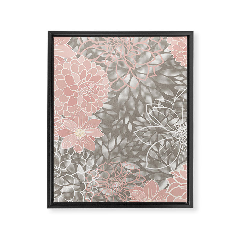 Floral Dahlias, Blush Pink, Gray, White Framed Canvas Print Gallery Image 8