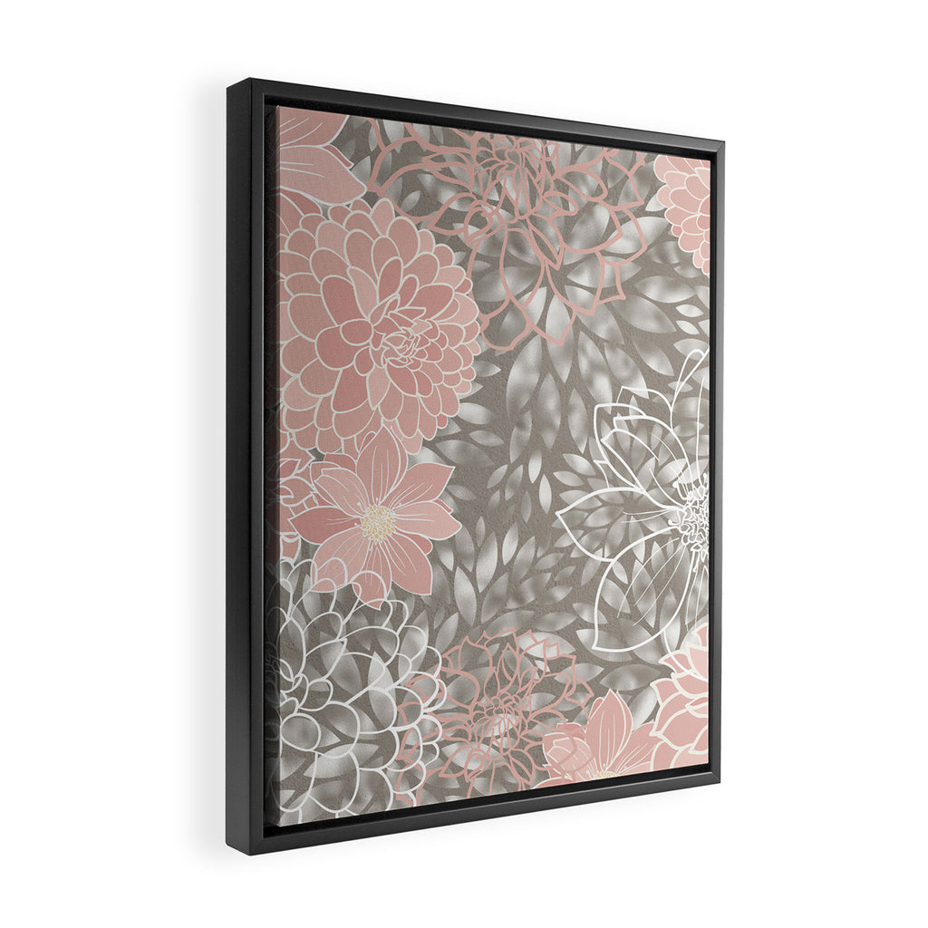 Floral Dahlias, Blush Pink, Gray, White Framed Canvas Print Gallery Image 2