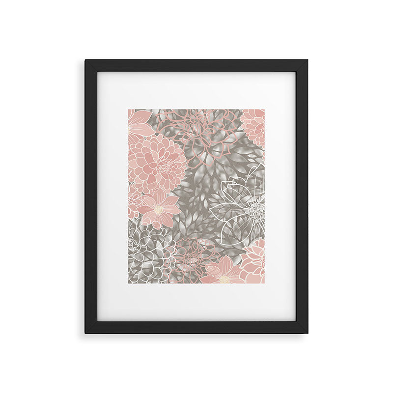Floral Dahlias, Blush Pink, Gray, White Framed Art Print Gallery Image 6