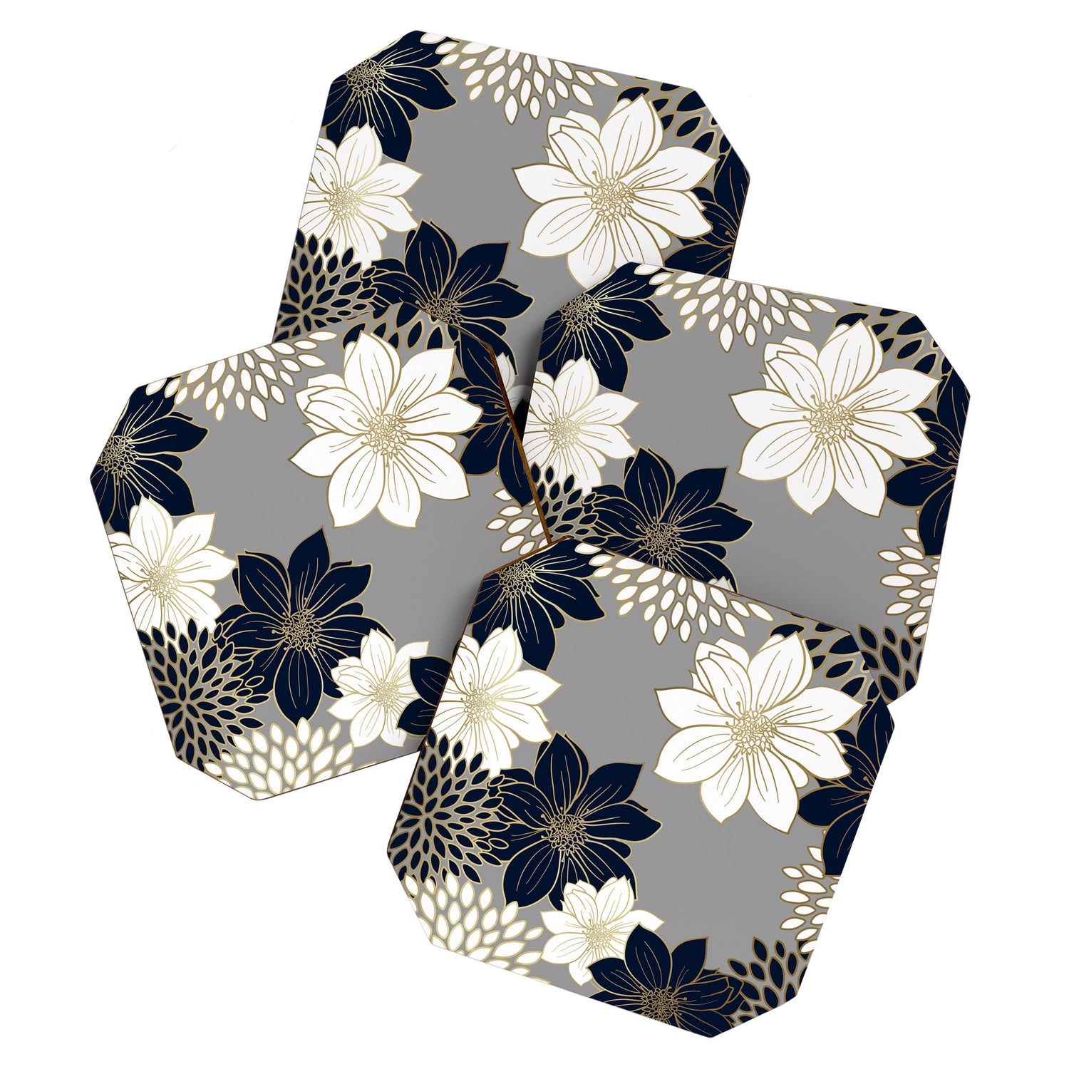 Floral Garden, White, Navy, Grey Coaster Gallery Image 1