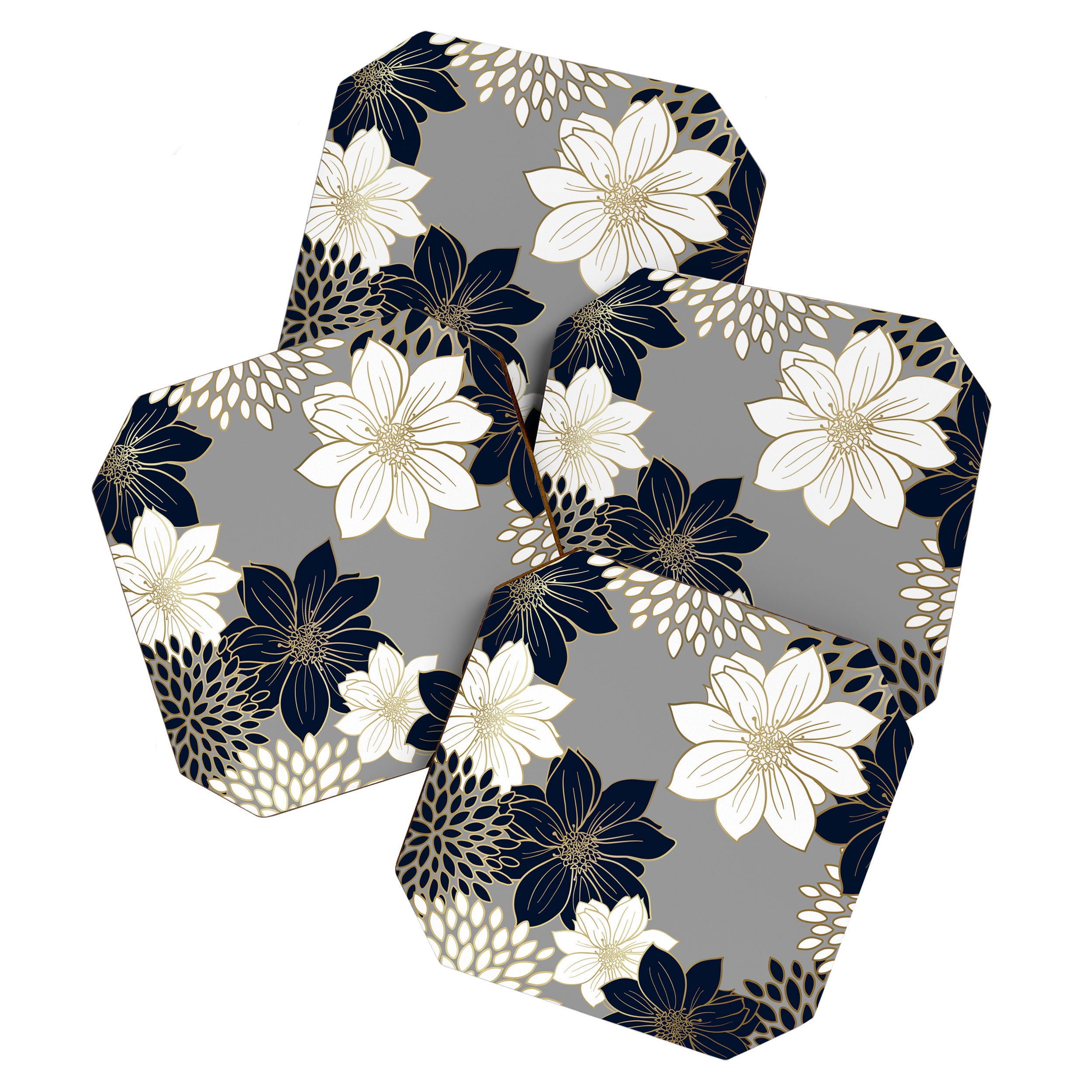Floral Garden, White, Navy, Grey Coaster Gallery Image 1