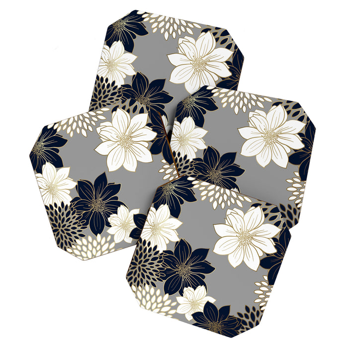 Floral Garden, White, Navy, Grey Coaster Gallery Image 1