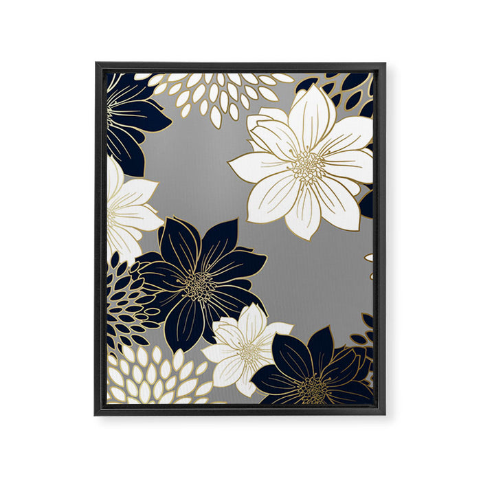 Floral Garden, White, Navy, Grey Framed Canvas Print Gallery Image 1