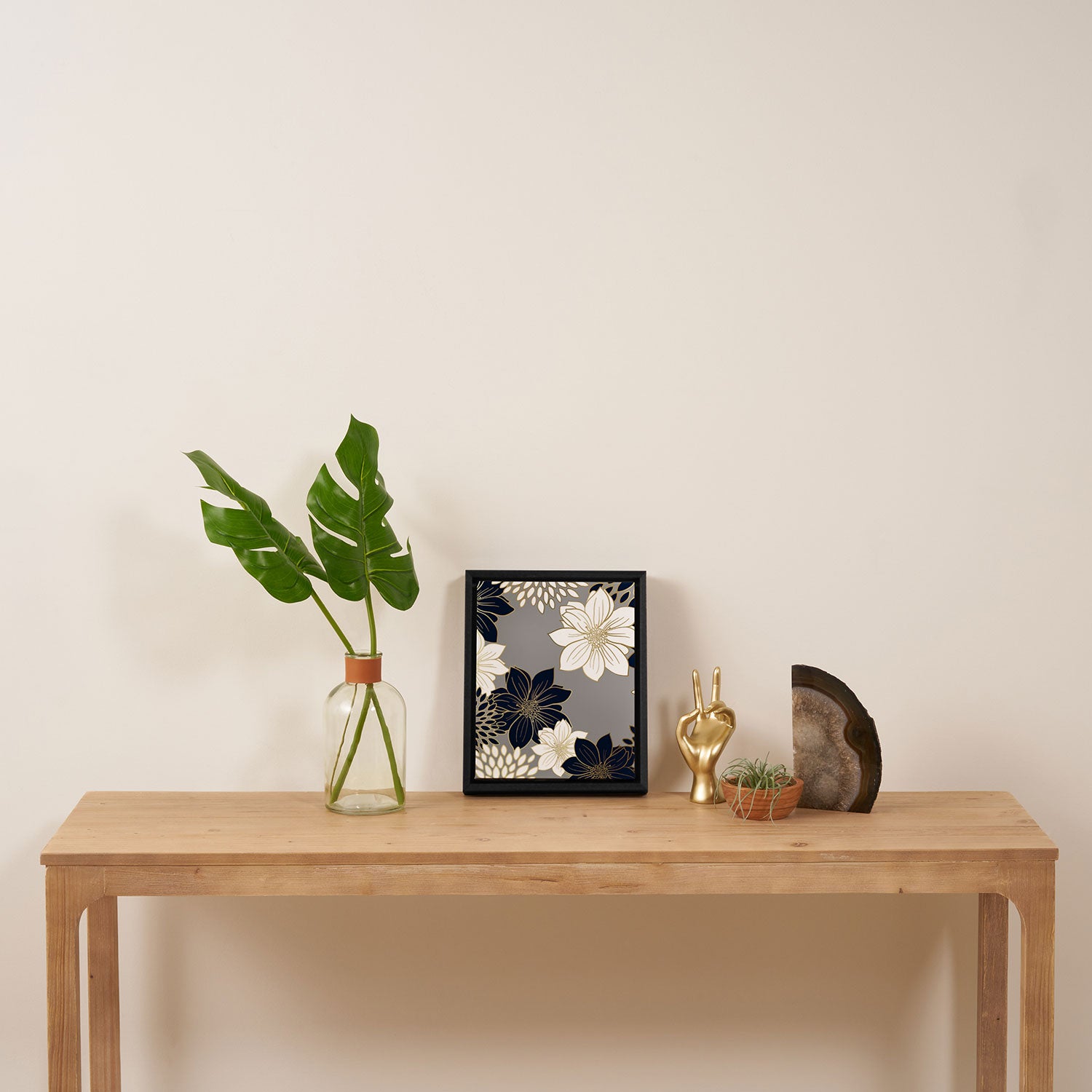 Floral Garden, White, Navy, Grey Framed Canvas Print Gallery Image 4