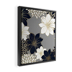 Floral Garden, White, Navy, Grey Framed Canvas Print Gallery Image 2