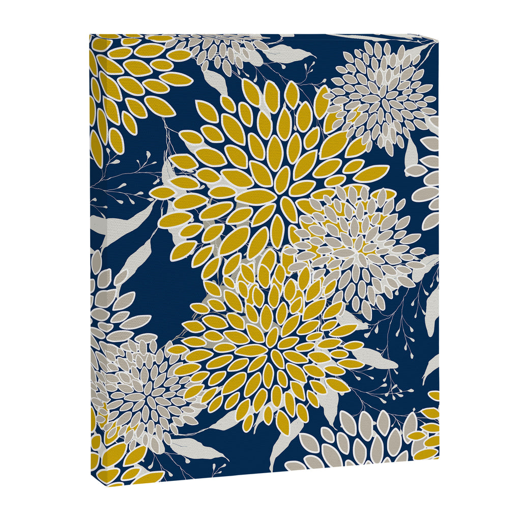 Floral Leaves and Blooms, Navy Blue, Yellow, Beige Canvas Print Gallery Image 8