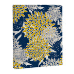 Floral Leaves and Blooms, Navy Blue, Yellow, Beige Canvas Print Gallery Image 8