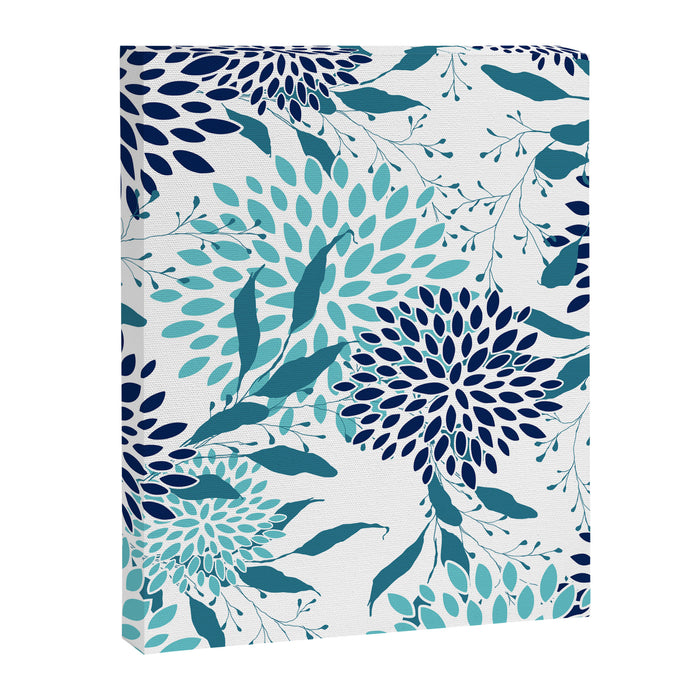 Floral Leaves and Blooms, Navy, Teal and White Canvas Print Gallery Image 1