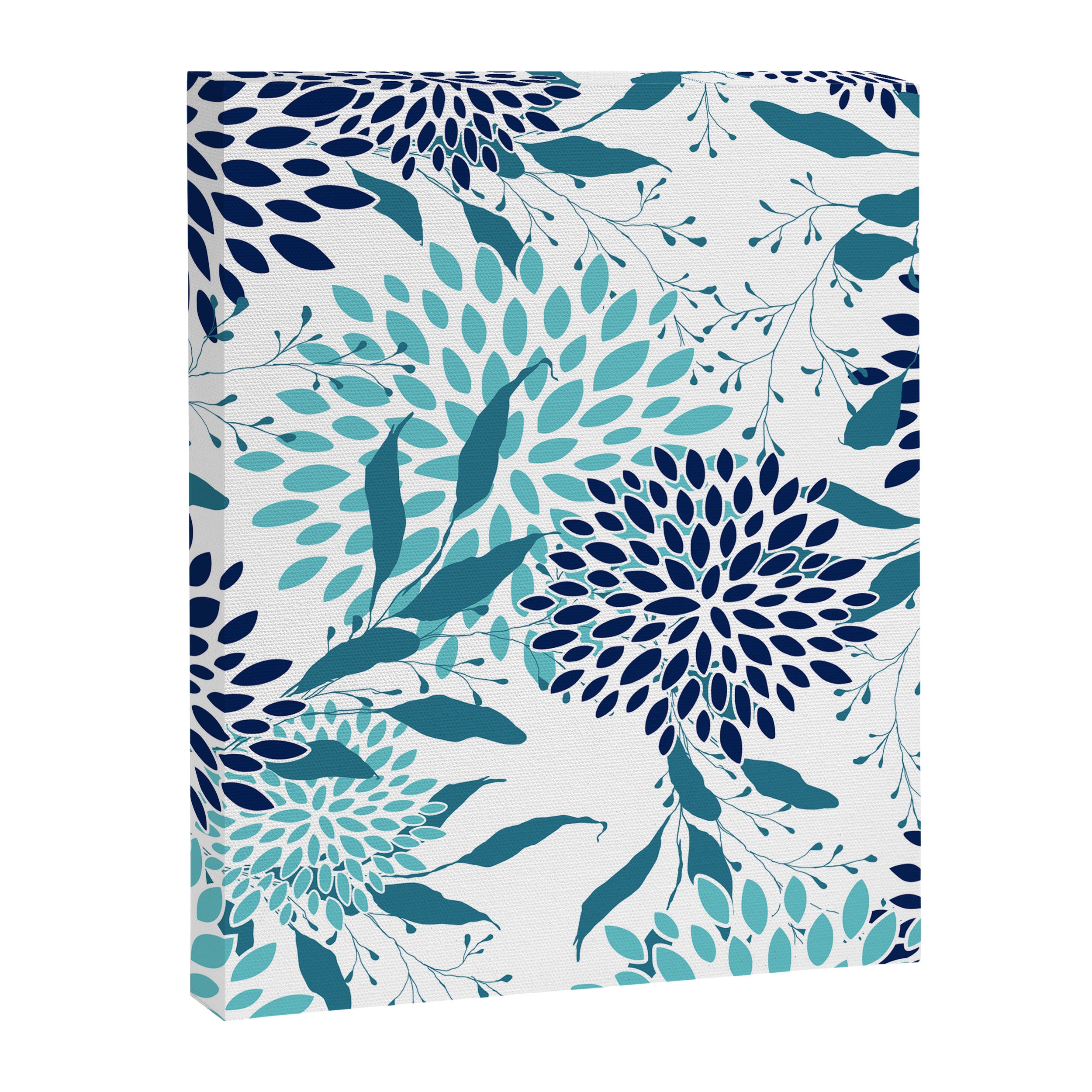 Floral Leaves and Blooms, Navy, Teal and White Canvas Print Gallery Image 8