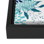 Floral Leaves and Blooms, Navy, Teal and White Framed Canvas Print Gallery Image 3