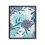 Floral Leaves and Blooms, Navy, Teal and White Framed Canvas Print Gallery Image 8