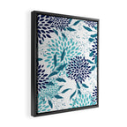 Floral Leaves and Blooms, Navy, Teal and White Framed Canvas Print Gallery Image 2