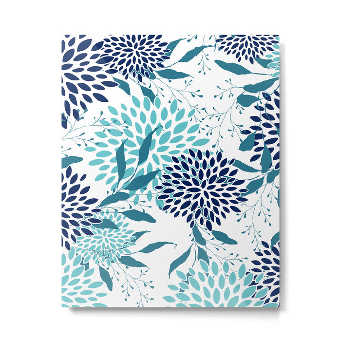 Floral Leaves and Blooms, Navy, Teal and White Metal Print Gallery Image 1