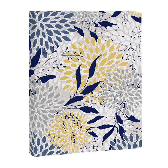 Floral Leaves and Blooms, Navy, Yellow, Gray Canvas Print Gallery Image 1