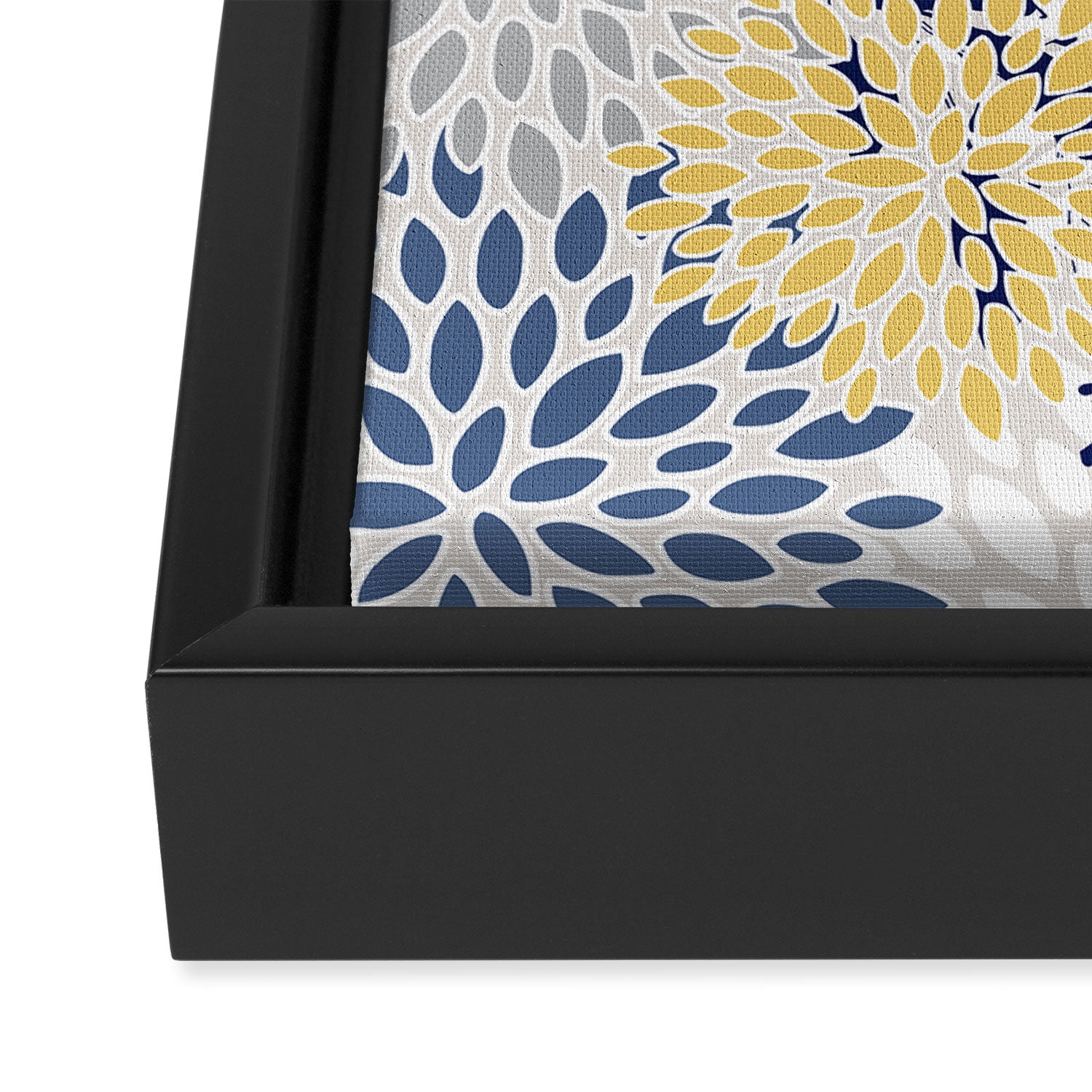 Floral Leaves and Blooms, Navy, Yellow, Gray Framed Canvas Print Gallery Image 3