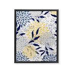 Floral Leaves and Blooms, Navy, Yellow, Gray Framed Canvas Print Gallery Image 8