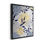 Floral Leaves and Blooms, Navy, Yellow, Gray Framed Canvas Print Gallery Image 2