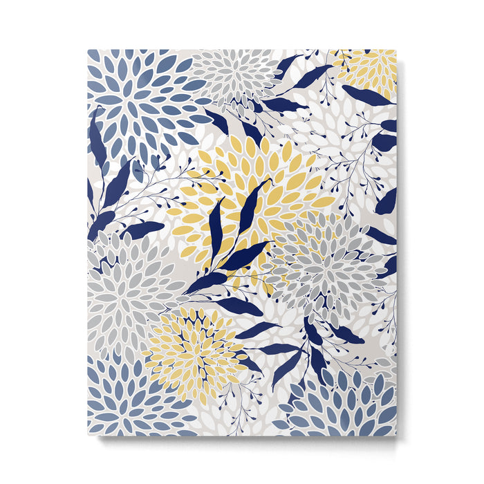 Floral Leaves and Blooms, Navy, Yellow, Gray Metal Print Gallery Image 1