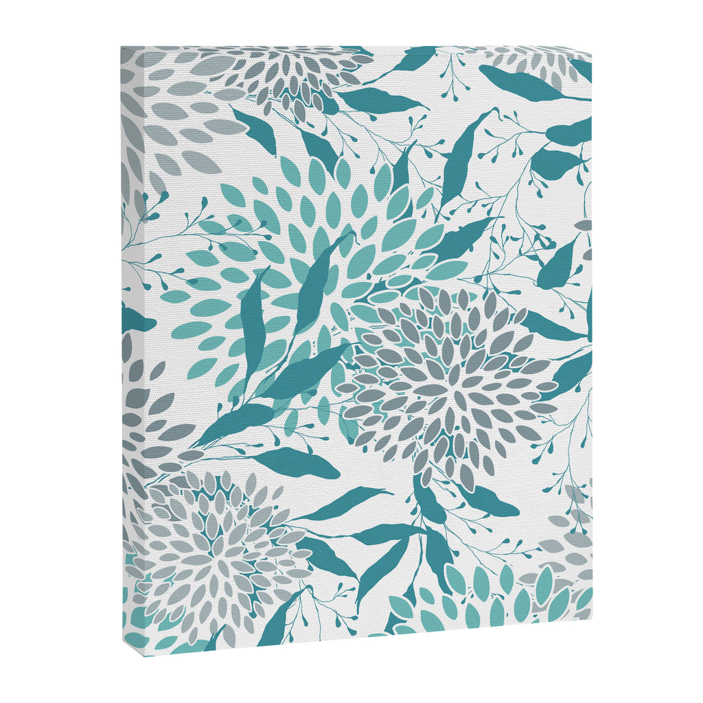Floral Leaves and Blooms, Teal and Gray Canvas Print Gallery Image 8