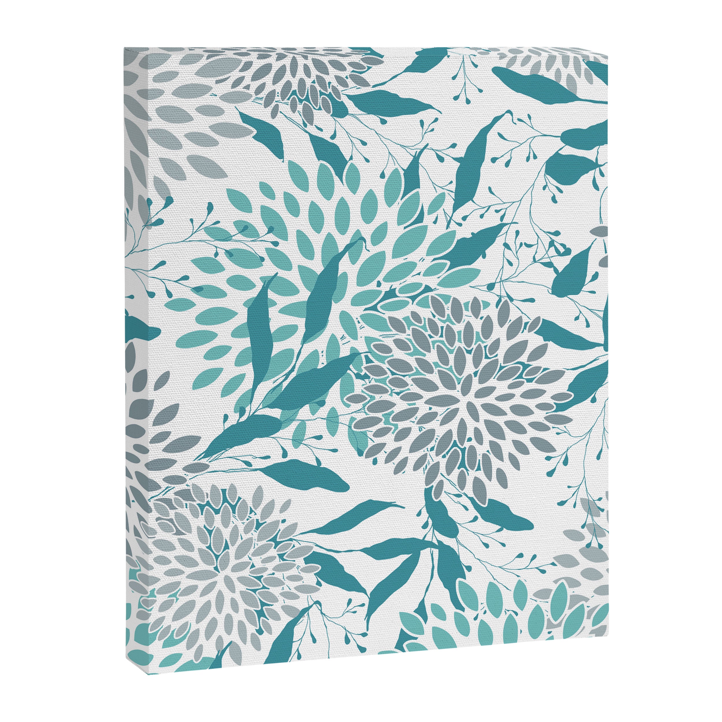 Floral Leaves and Blooms, Teal and Gray Canvas Print Gallery Image 8