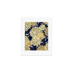 Floral Leaves and Blooms, Yellow and Navy Blue Art Print Gallery Image 1