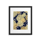 Floral Leaves and Blooms, Yellow and Navy Blue Framed Art Print Gallery Image 6