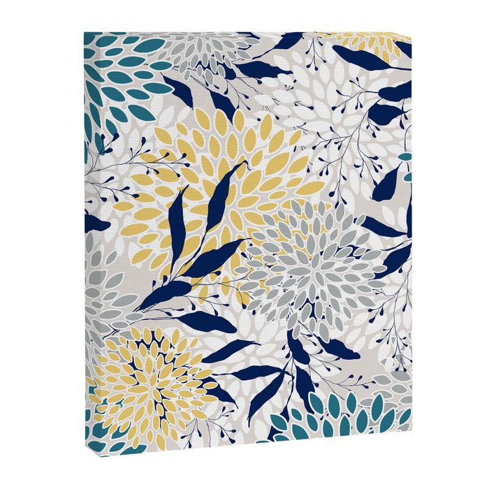 Floral Leaves and Blooms, Yellow, Gray, Teal, Navy Canvas Print Gallery Image 1