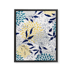 Floral Leaves and Blooms, Yellow, Gray, Teal, Navy Framed Canvas Print Gallery Image 8