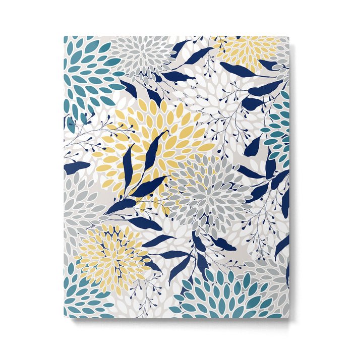 Floral Leaves and Blooms, Yellow, Gray, Teal, Navy Metal Print Gallery Image 1