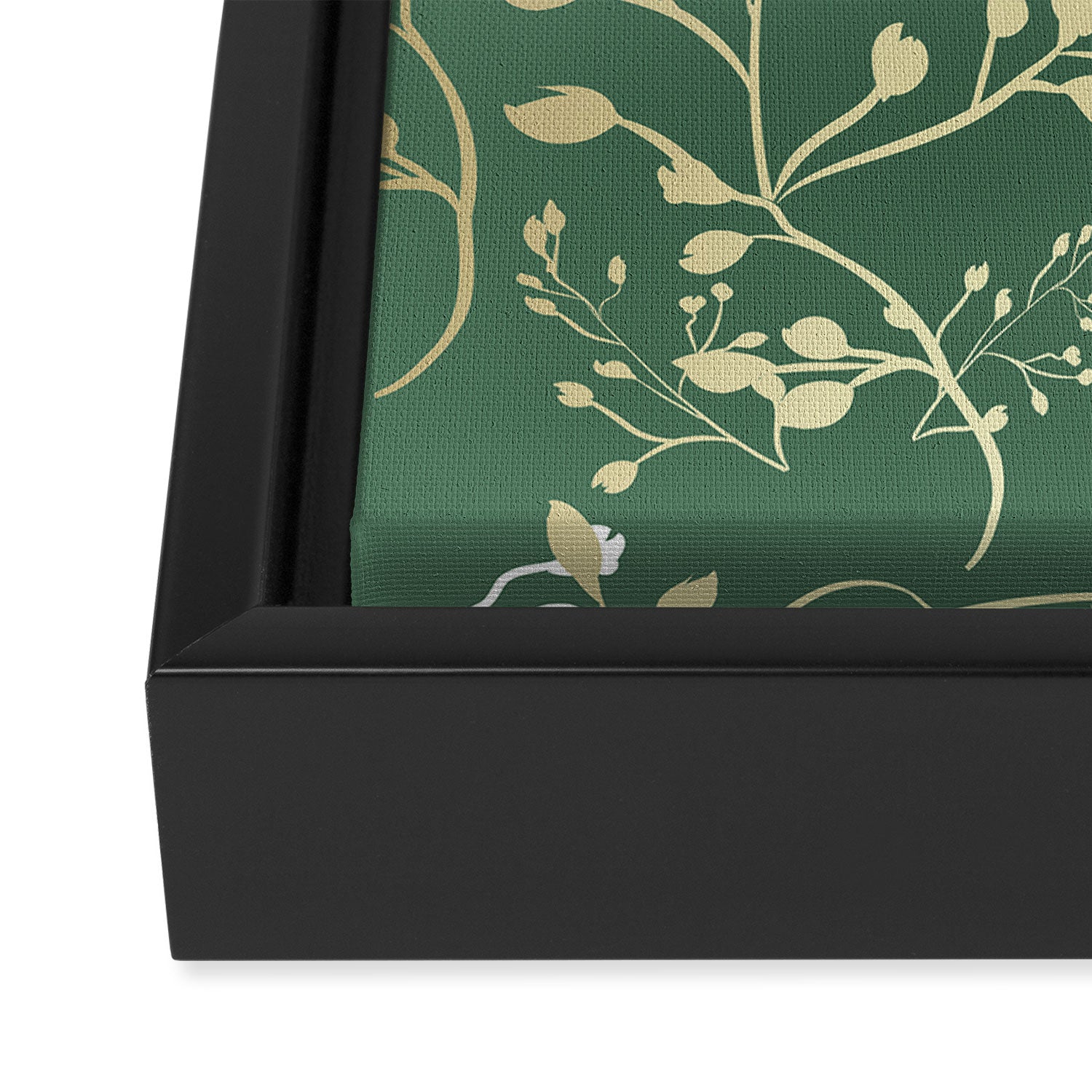 Floral Leaves, Green and Gold, Design Prints Framed Canvas Print Gallery Image 3