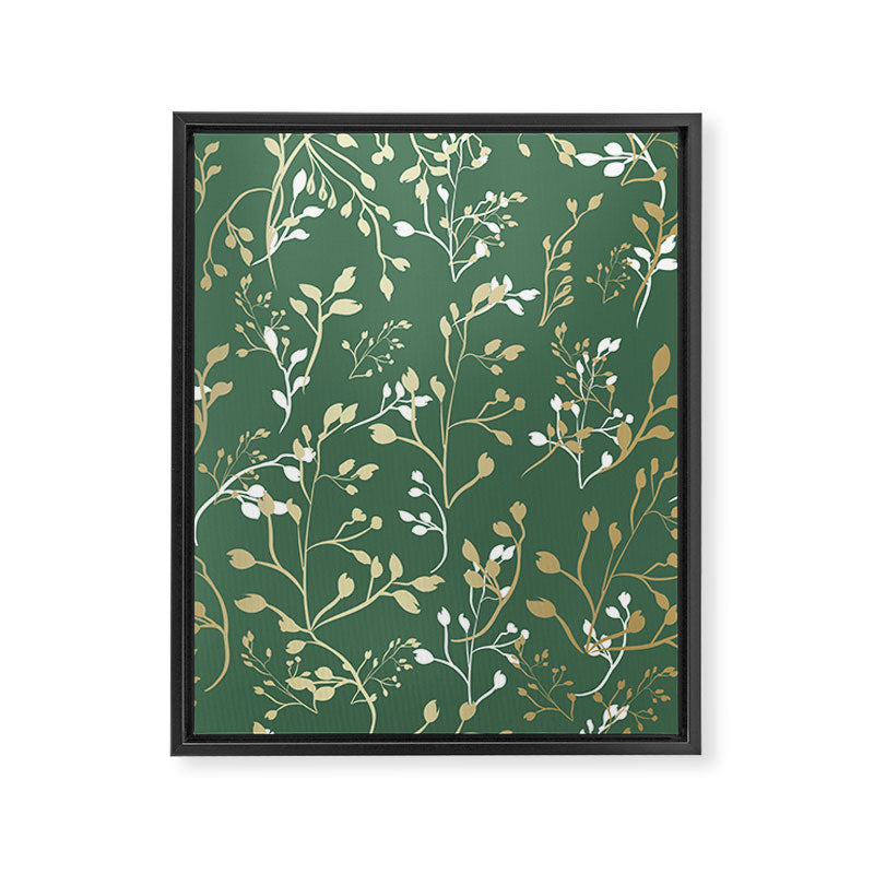 Floral Leaves, Green and Gold, Design Prints Framed Canvas Print Gallery Image 8
