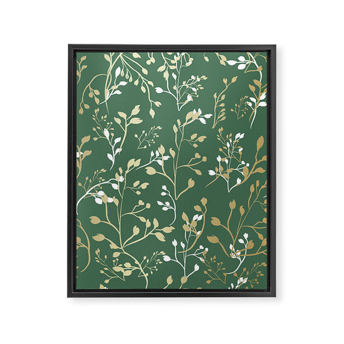 Floral Leaves, Green and Gold, Design Prints Framed Canvas Print Gallery Image 1