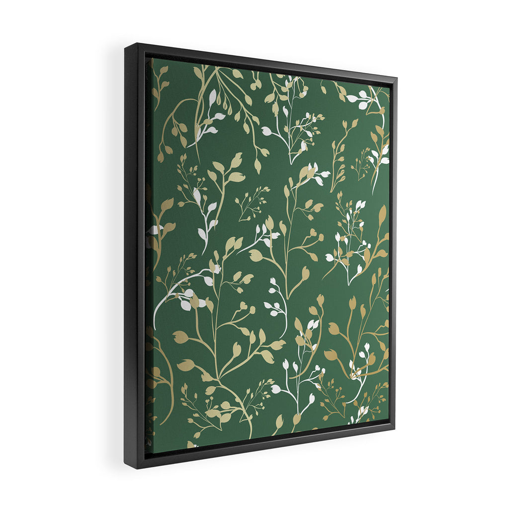 Floral Leaves, Green and Gold, Design Prints Framed Canvas Print Gallery Image 2