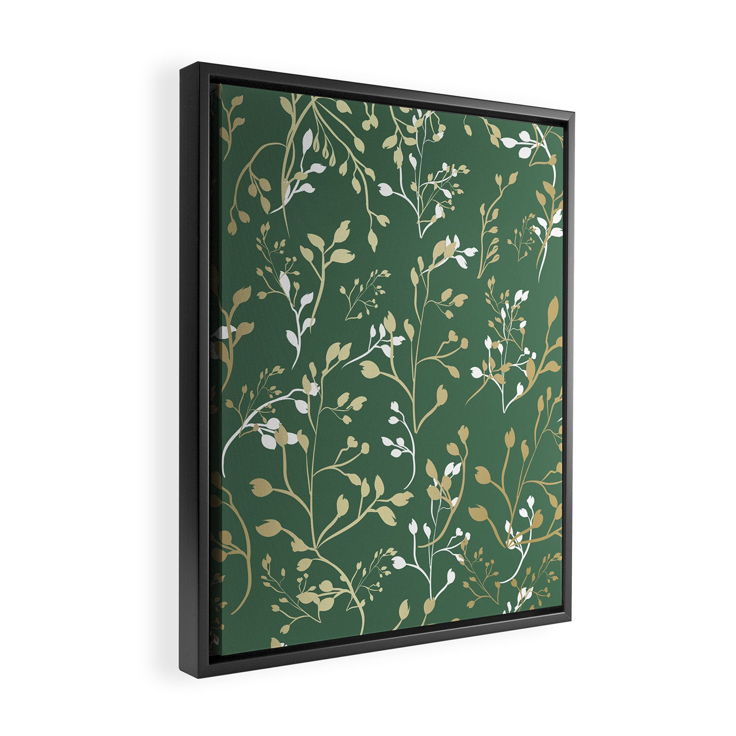 Floral Leaves, Green and Gold, Design Prints Framed Canvas Print Gallery Image 2