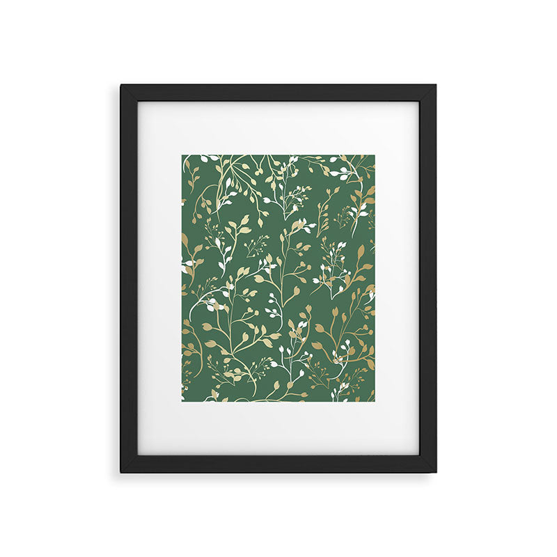 Floral Leaves, Green and Gold, Design Prints Framed Art Print Gallery Image 6