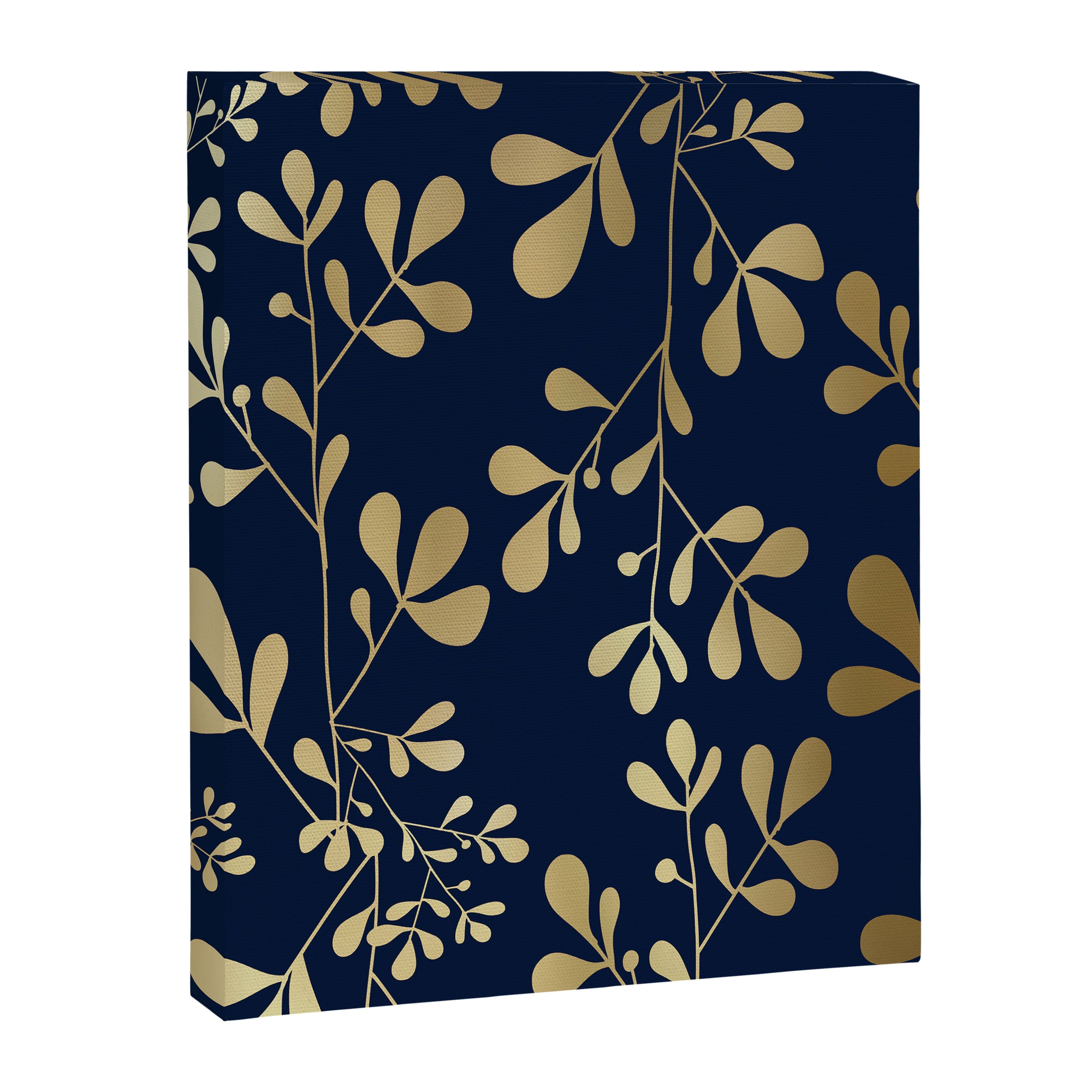 Floral Leaves Navy Blue and Gold Canvas Print Gallery Image 8