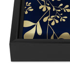 Floral Leaves Navy Blue and Gold Framed Canvas Print Gallery Image 3