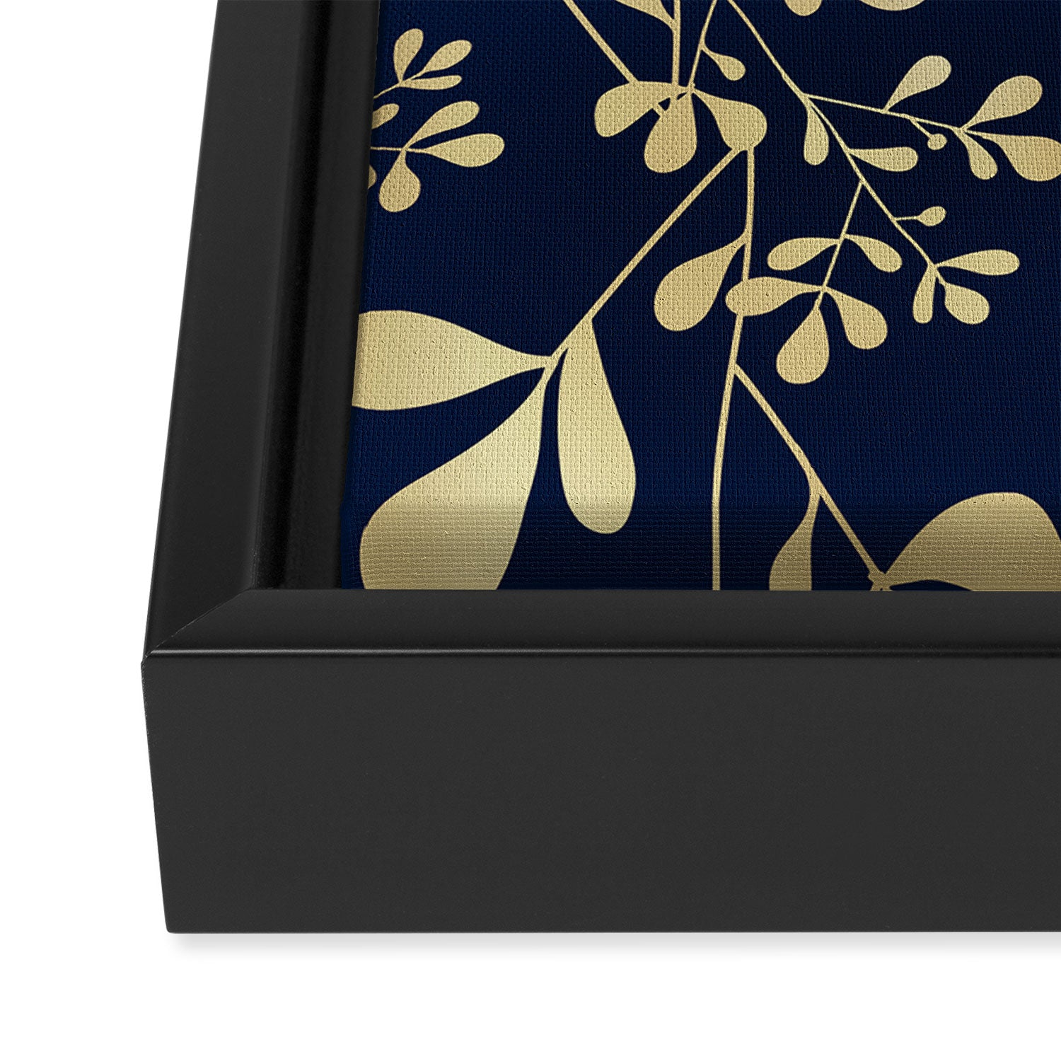 Floral Leaves Navy Blue and Gold Framed Canvas Print Gallery Image 3