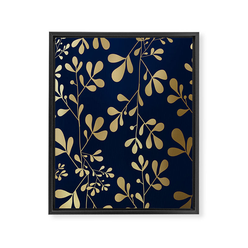 Floral Leaves Navy Blue and Gold Framed Canvas Print Gallery Image 8