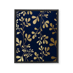 Floral Leaves Navy Blue and Gold Framed Canvas Print Gallery Image 8
